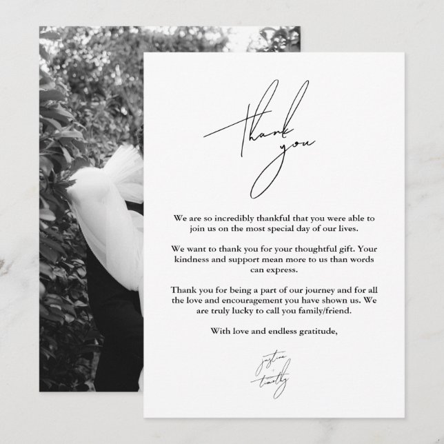 Moderne Minimalistische Script-Hochzeit Danke-Card Einladung (Vorne/Hinten)