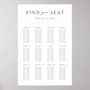 Moderne Minimalistische Script-Hochzeitstabelle Poster
