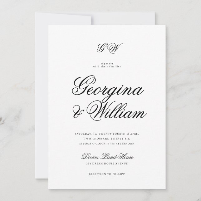 Moderne Minimalistische Script Monogram Wedding Einladung (Vorderseite)