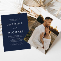 Moderne Minimalistische Script Navy Foto Hochzeit