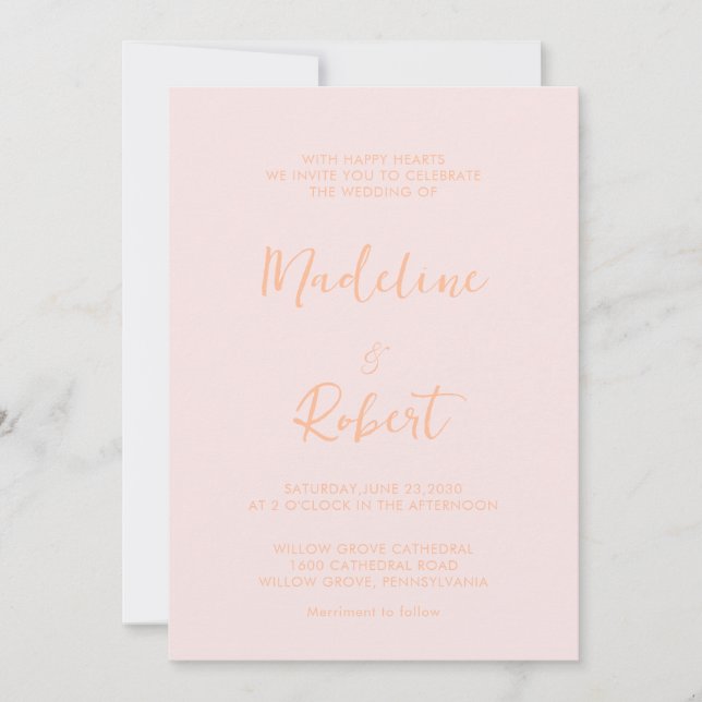 Moderne Minimalistische Script Peach rot Rosa Hoch Einladung (Vorderseite)