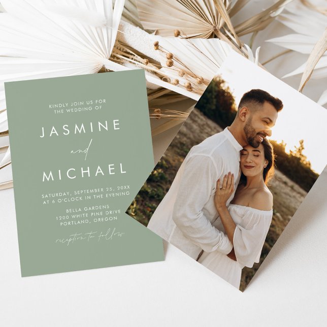 Moderne Minimalistische Script Sage Green Foto Hoc Einladung (Von Creator hochgeladen)