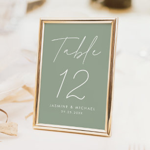 Moderne Minimalistische Script-Sage Grüne Hochzeit Tischnummer