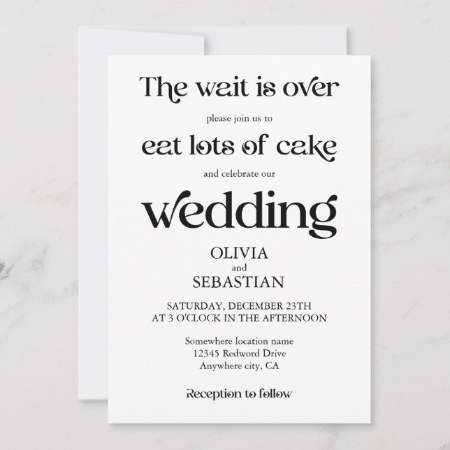 Moderne Minimalistische Script White Wedding Einladung (Vorderseite)