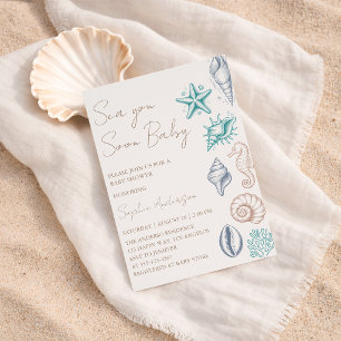 Moderne minimalistische Sea You Soon Baby Baby-Par Einladung