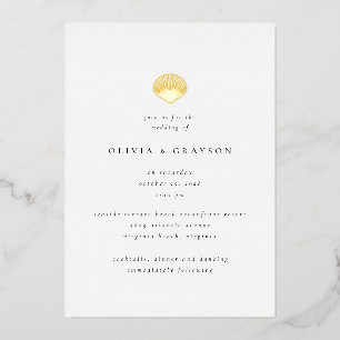 Moderne Minimalistische Seashell Wedding Foil Wedd Folieneinladung