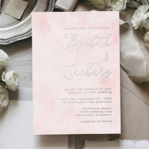 Moderne Minimalistische Silber Schrift Rosé Hochze Folieneinladung