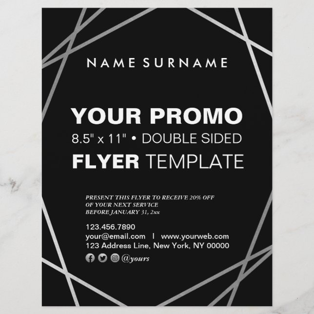 Moderne Minimalistische Silver Black Geometric 8.5 Flyer (Vorne)