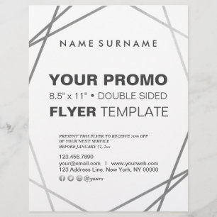Moderne Minimalistische Silver Geometric 8.5"x11" Flyer