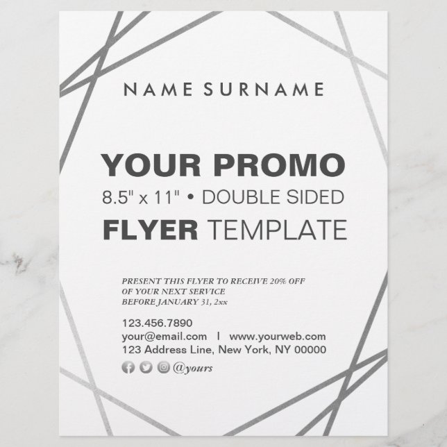 Moderne Minimalistische Silver Geometric 8.5"x11" Flyer (Vorne)