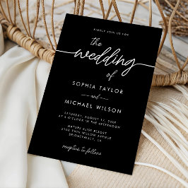 Moderne minimalistische Skript-Schwarze Hochzeit Einladung
