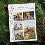 Moderne Minimalistische Skriptfamilie FotoCollage Feiertagskarte<br><div class="desc">Erstellen Sie Ihre eigene Foto Collage Urlaubskarte. Feiern Sie die Urlaubssaison mit personalisierten Weihnachtskarten mit Ihren Lieblings-Fotos.</div>