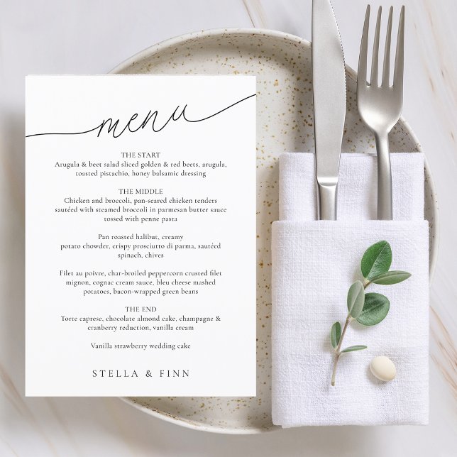 Moderne Minimalistische Skripthochzeit Menükarte (Modern Minimalist Script Wedding Menu)