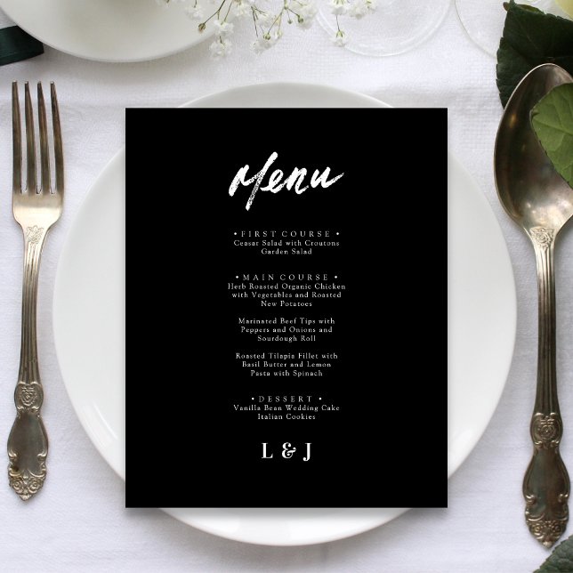 Moderne Minimalistische Skriptmenükarten (Modern minimalist script wedding menu cards bring clean elegance to each place setting)