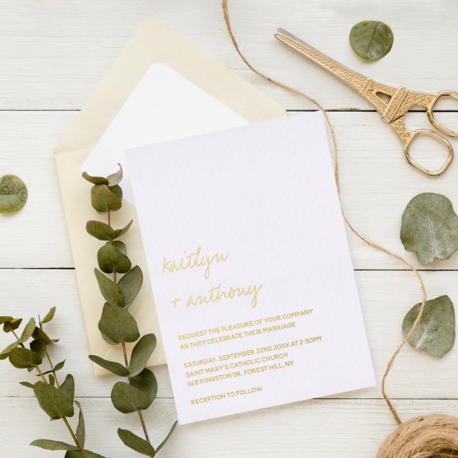 Moderne minimalistische SkriptWedding Real Folieneinladung (Von Creator hochgeladen)