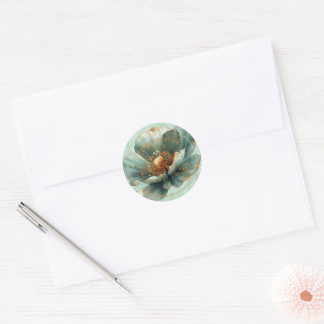 Moderne minimalistische Smaragd- und Gold-Hochzeit Runder Aufkleber (Umschlag)