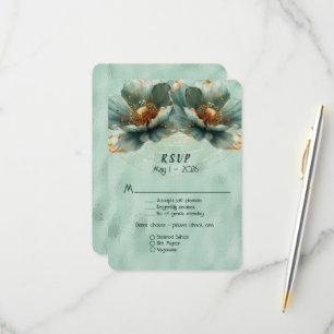 Moderne minimalistische Smaragd- und Goldhochzeit RSVP Karte