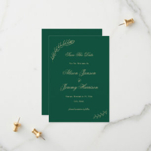 Moderne Minimalistische Smaragdgoldene Blätter und Save The Date
