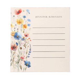 Moderne Minimalistische Sommer Wildblumen Name Cha Notizblock
