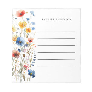 Moderne Minimalistische Sommerwildblumen mit Namen Notizblock