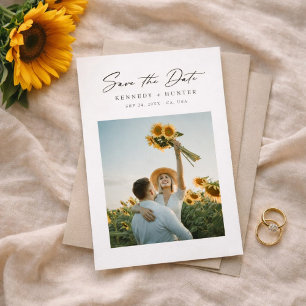 Moderne minimalistische Sonnenblumen-Foto-Hochzeit Save The Date