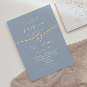 Moderne minimalistische staubblaue Hochzeitseinlad Einladung