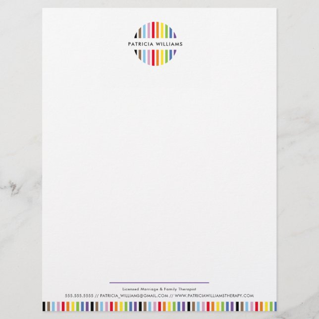 MODERNE MINIMALISTISCHE Streifen-Logo Regenbogen-S Briefbogen (Vorderseite)