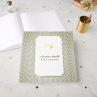 Moderne & Minimalistische Streifen Storch Baby Sho Gästebuch