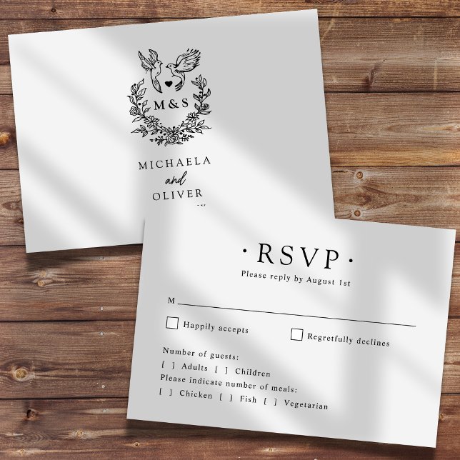 Moderne Minimalistische Tauben Elegante Script Hoc RSVP Karte (Von Creator hochgeladen)