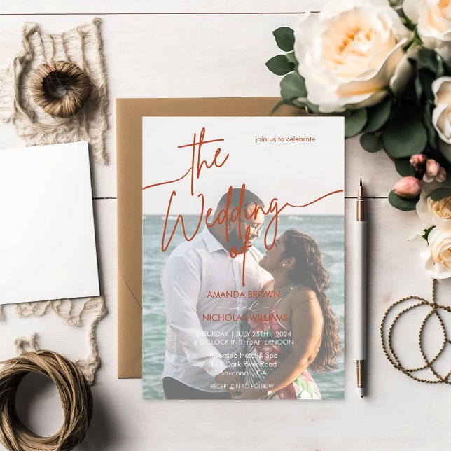 Moderne Minimalistische Terracotta Foto Hochzeit Einladung (Von Creator hochgeladen)