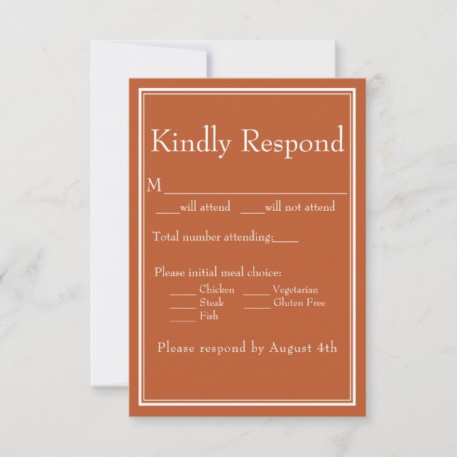 Moderne Minimalistische Terracotta RSVP Card Karte (Vorderseite)
