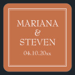 Moderne Minimalistische Terracotta-Square-Aufklebe Quadratischer Aufkleber<br><div class="desc">Moderne Hochzeitsaufkleber für Ihre Hochzeitsempfehlung,  Probe Dinner und Brautparty im minimalistischen Terrakotta-Thema,  Barware.</div>