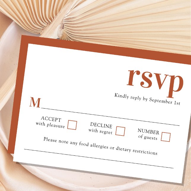 Moderne Minimalistische Terracotta Wedding RSVP Ca Karte (Von Creator hochgeladen)