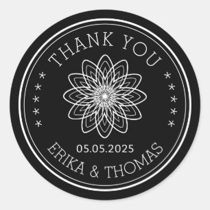 Moderne minimalistische Thank You Line Art Blume Runder Aufkleber
