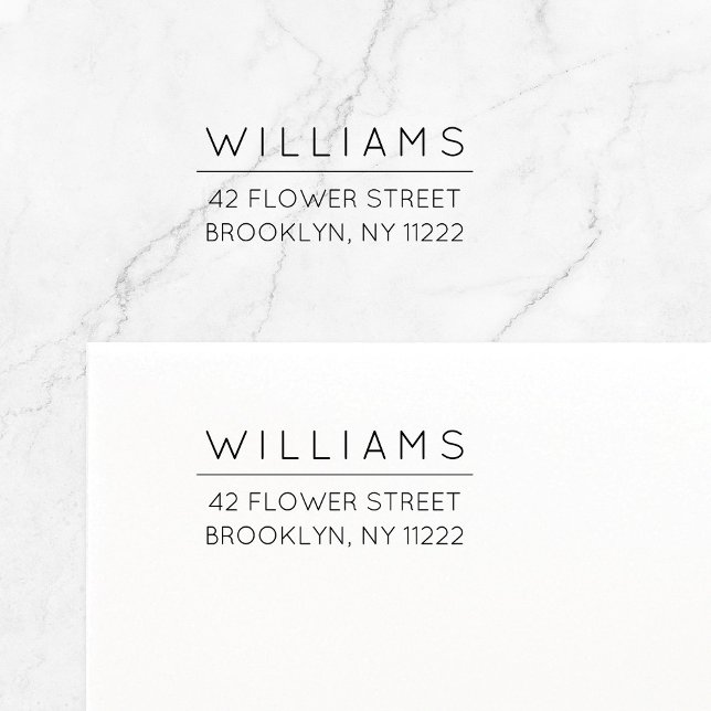 Moderne Minimalistische Typografie 01 Rücksendeadr Permastempel (Simple, modern minimalist typography family name self-inking address stamp featuring sans serif font)