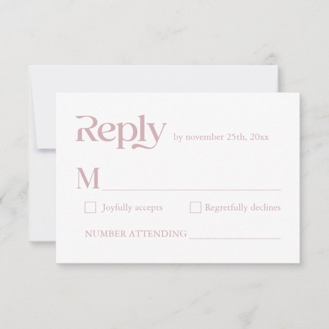 Moderne Minimalistische Typografie Dusty Rose Wedd RSVP Karte (Vorderseite)