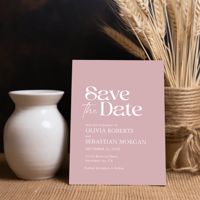 Moderne Minimalistische Typografie Dusty Rose Wedd Save The Date (Von Creator hochgeladen)