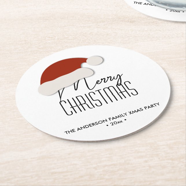 Moderne Minimalistische Typografie Frohe Weihnacht Runder Pappuntersetzer (Angewinkelt)