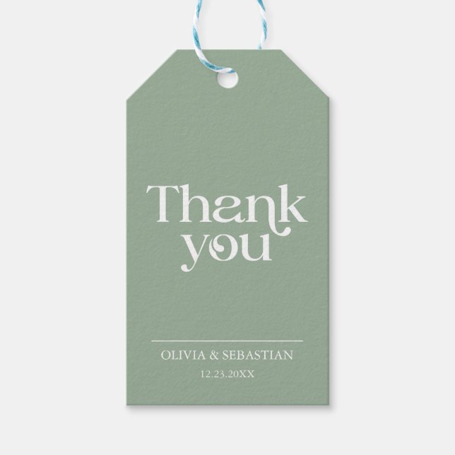 Moderne Minimalistische Typografie - Grüne Hochzei Geschenkanhänger (Vorderseite)