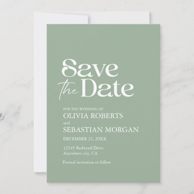 Moderne Minimalistische Typografie - Grüne Hochzei Save The Date (Vorderseite)