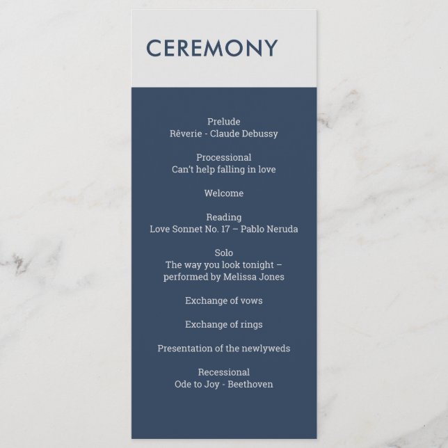 Moderne Minimalistische Typografie Navy Blue Gray Programm (Vorderseite)