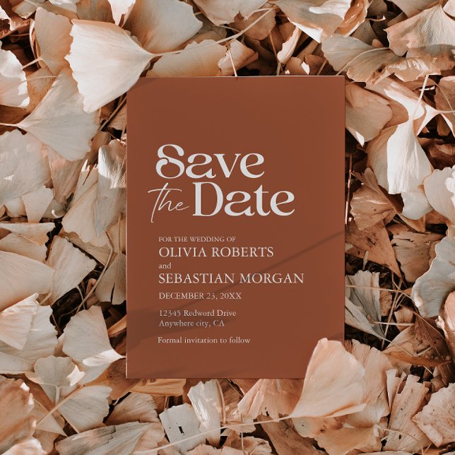 Moderne Minimalistische Typografie Terracotta Wedd Save The Date (Von Creator hochgeladen)