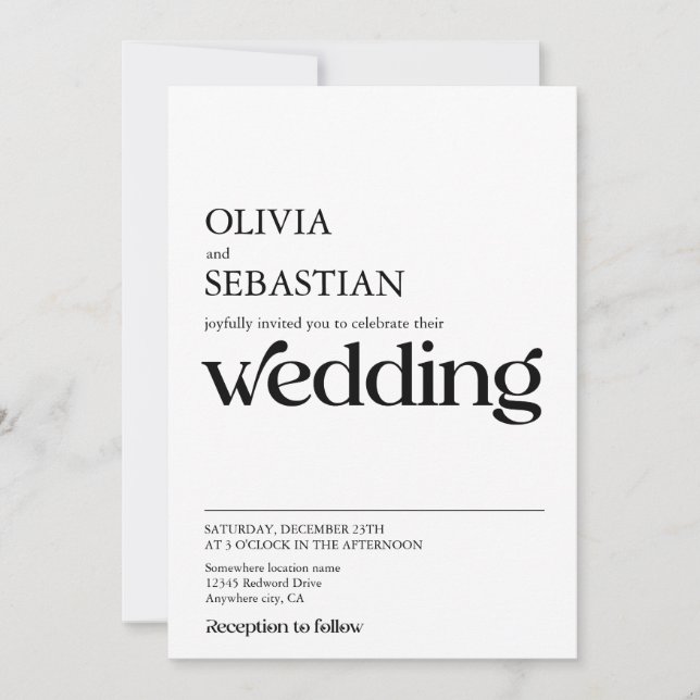 Moderne Minimalistische Typografie White Wedding Einladung (Vorderseite)