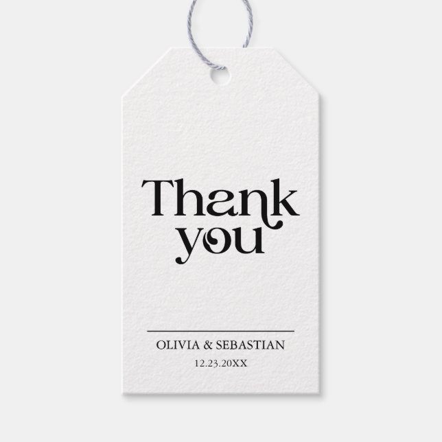 Moderne Minimalistische Typografie White Wedding Geschenkanhänger (Vorderseite)