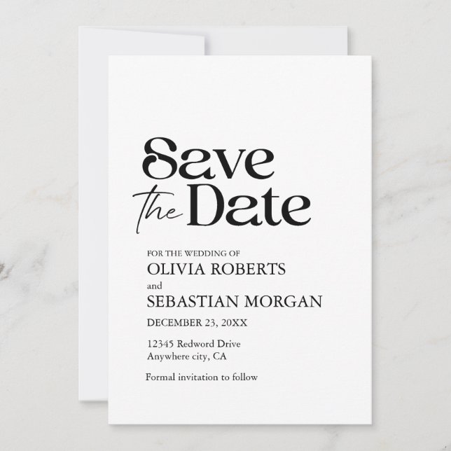 Moderne Minimalistische Typografie White Wedding Save The Date (Vorderseite)