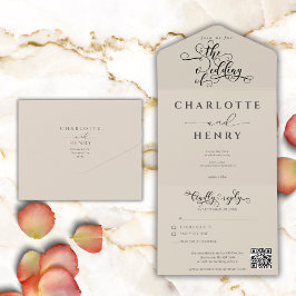 Moderne Minimalistische und elegante QR-Hochzeit All In One Einladung
