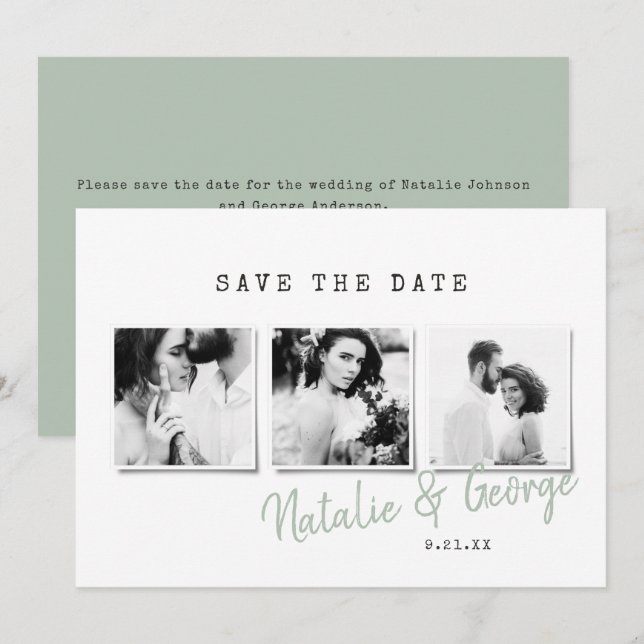 Moderne, minimalistische und stilvolle Hochzeit mi Save The Date (Vorne/Hinten)