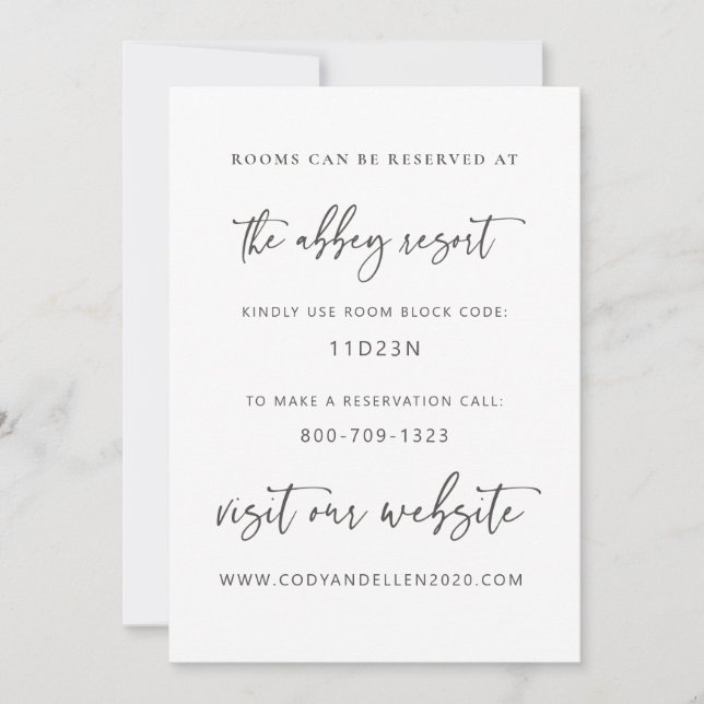 Moderne Minimalistische Unterkunftskarte Einladung (Vorderseite)