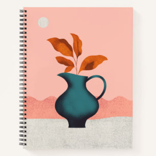 Moderne Minimalistische Vase mit Blätter Art Print Notizbuch