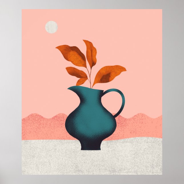 Moderne Minimalistische Vase mit Blätter Art Print Poster (Vorne)